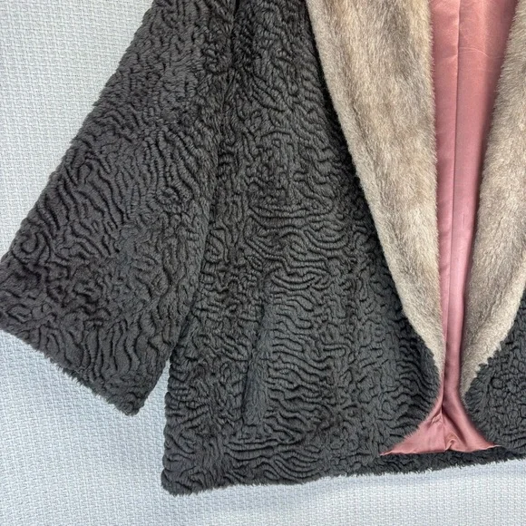 Vintage The Parisian Black Persian Lamb W/ Mink Collar Women's Jacket Med Short - Picture 3 of 10